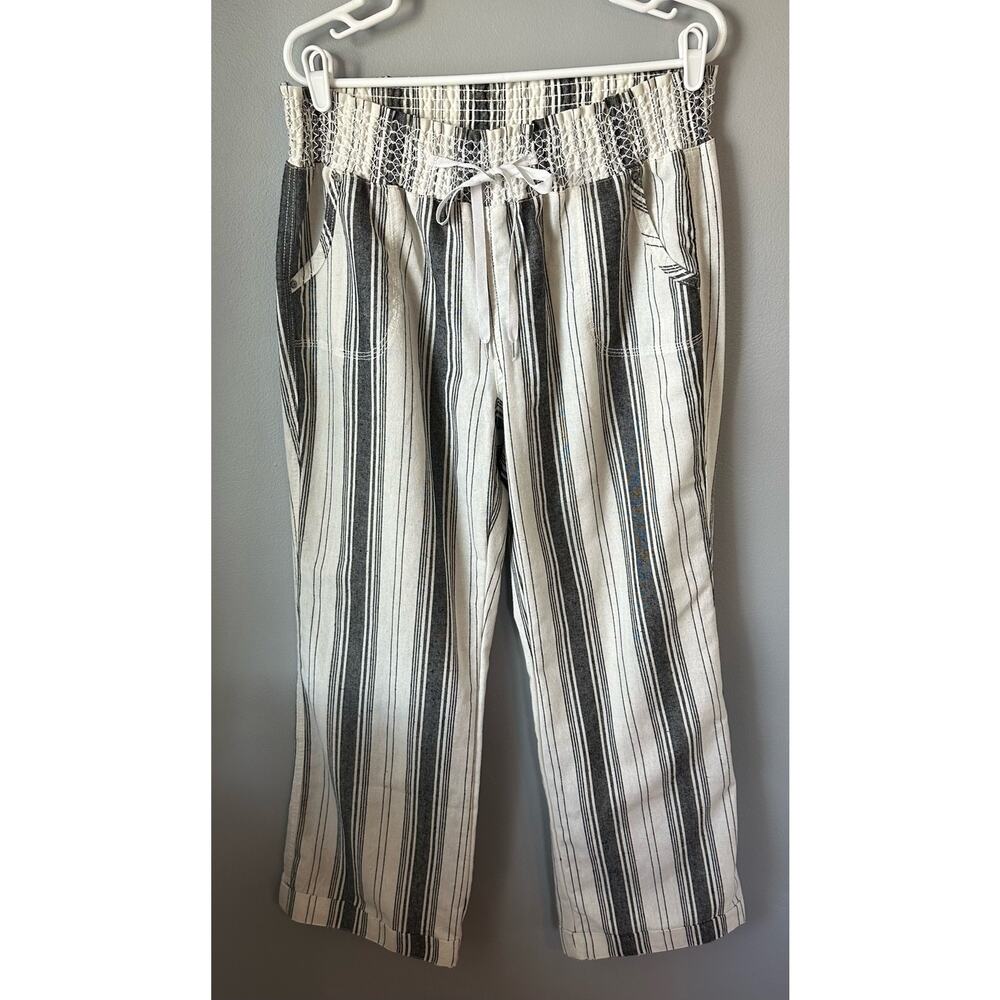 Cisono Linen Collection Wide leg Drawstring Striped Pants